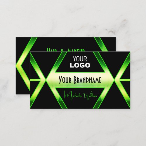 Flashy Black and Shimmery Green with Logo Stylish Business Card