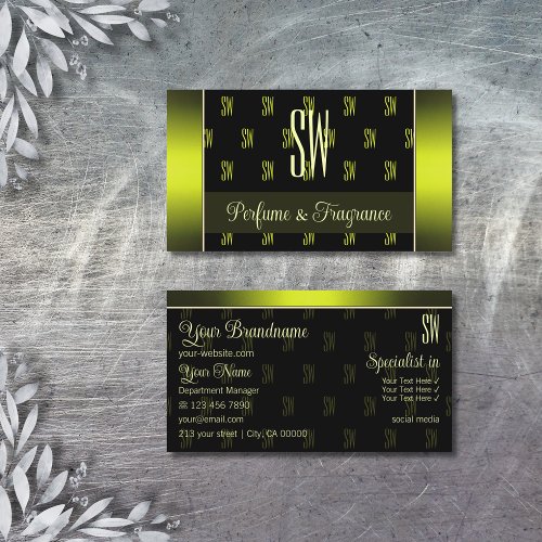 Flashy Black and Yellow with Initials Professional Business Card