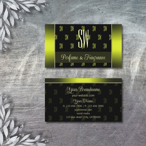 Flashy Black and Yellow with Monogram Professional Business Card