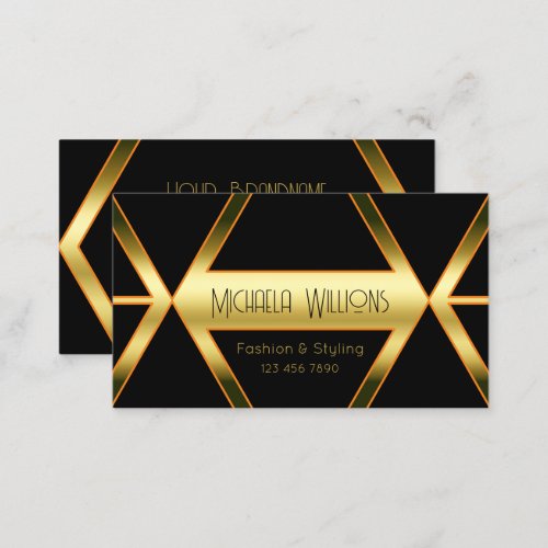 Flashy Black Geometric and Shimmery Golden Elegant Business Card