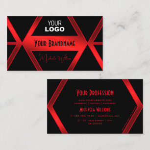 Flashy Black Geometric Shimmery Red Chic with Logo Business Card