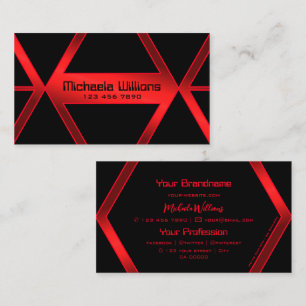 Flashy Black Geometric Shimmery Red Professional Business Card