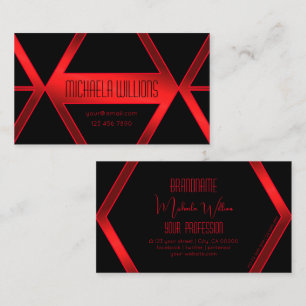 Flashy Black Geometric Shimmery Red Stylish Modern Business Card