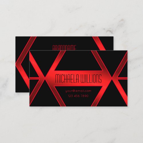 Flashy Black Geometric Shimmery Red Stylish Modern Business Card