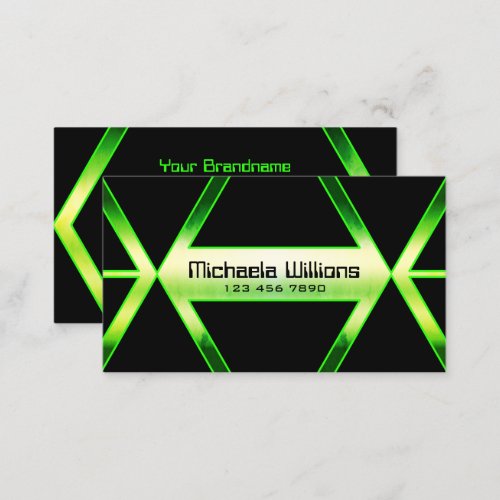 Flashy Black Geometric with Shimmery Green Pattern Business Card