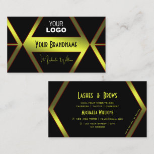 Flashy Black Geometric Yellow Shimmer with Logo Business Card