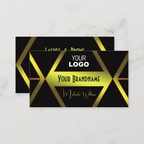 Flashy Black Geometric Yellow Shimmer with Logo Business Card