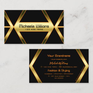 Flashy Black Geometrical and Shimmery Golden Cool Business Card