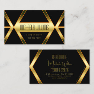 Flashy Black Geometrically Shimmery Golden Stylish Business Card
