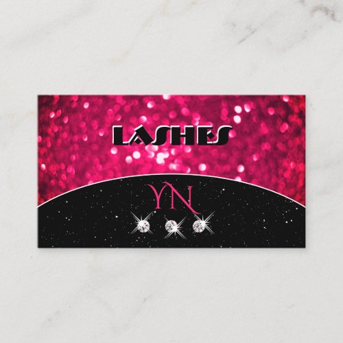 Flashy Black Girly Pink Sparkling Glitter Monogram Business Card