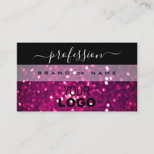 Flashy Black Pink Purple Sparkle Glitter Add Logo Business Card