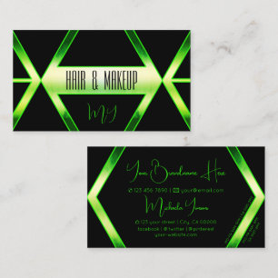 Flashy Black Shimmery Green with Monogram Stylish Business Card