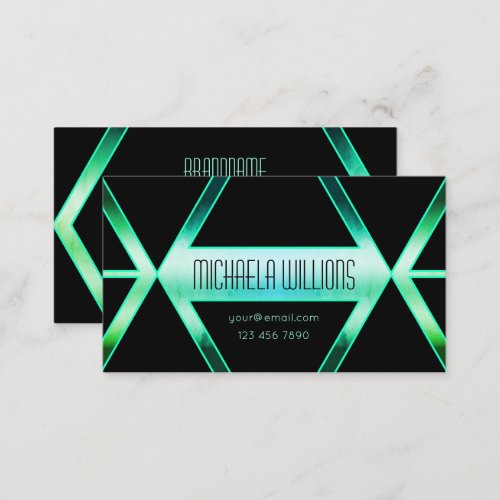 Flashy Black Shimmery Teal Patterned Eye Catcher Business Card