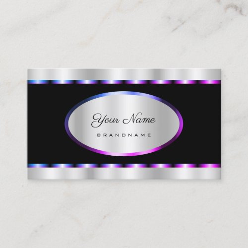 Flashy Blue Purple Frame with Black and Silver Business Card