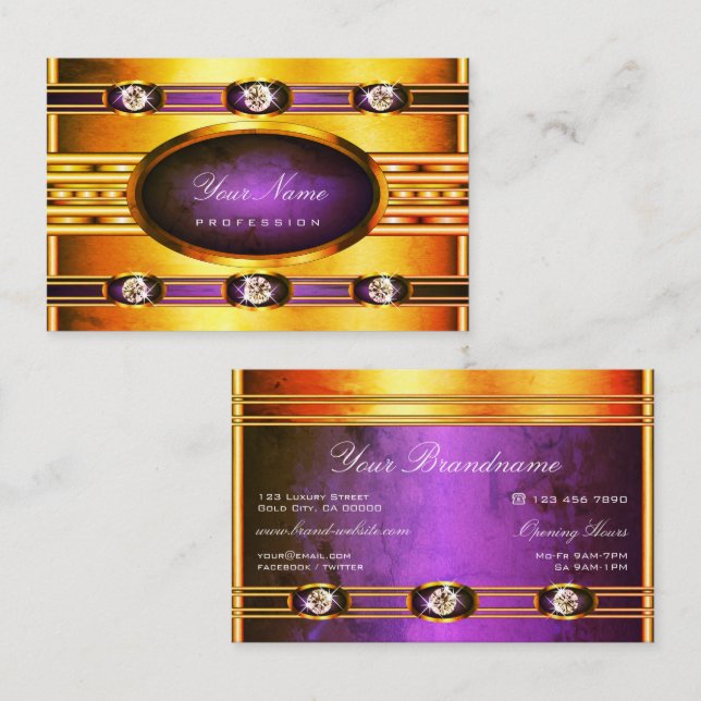 Flashy Bright Golden with Purple Marble Patterns  Business Card (Front/Back)