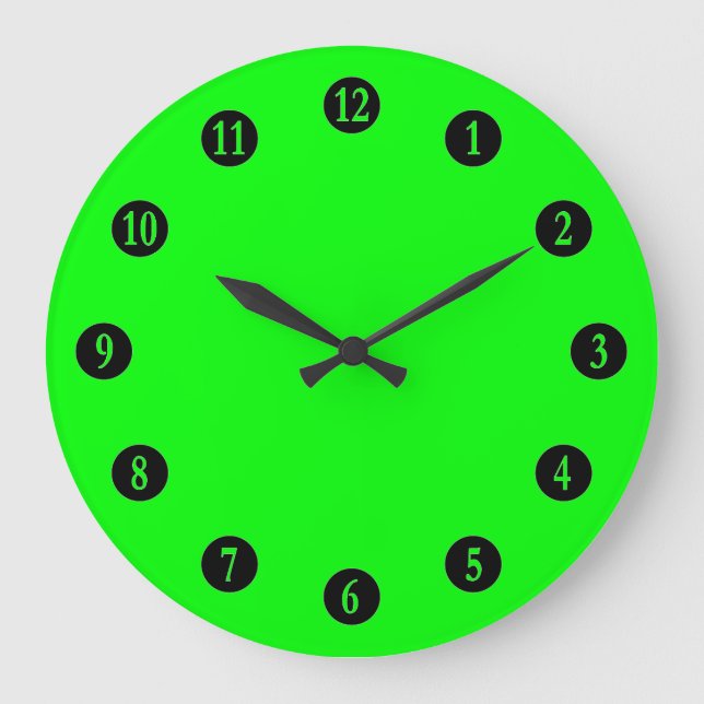Flashy Bright Neon Green Accent Color Large Clock (Front)