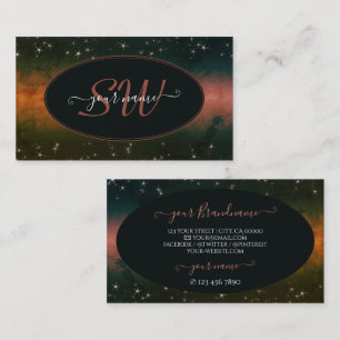 Flashy Colorful Galaxy Cute Glitter Stars Monogram Business Card
