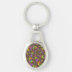 Flashy Colorful Spiral Abstract Digital Fractal Keychain