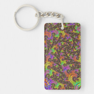 Flashy Colorful Spiral Abstract Digital Fractal Keychain