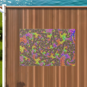 Flashy Colorful Spiral Abstract Digital Fractal Outdoor Rug