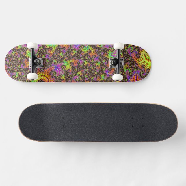 Flashy Colorful Spiral Abstract Digital Fractal Skateboard (Horz)