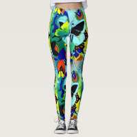 Flashy Cute Color Butterfly Collage Designed Leggings