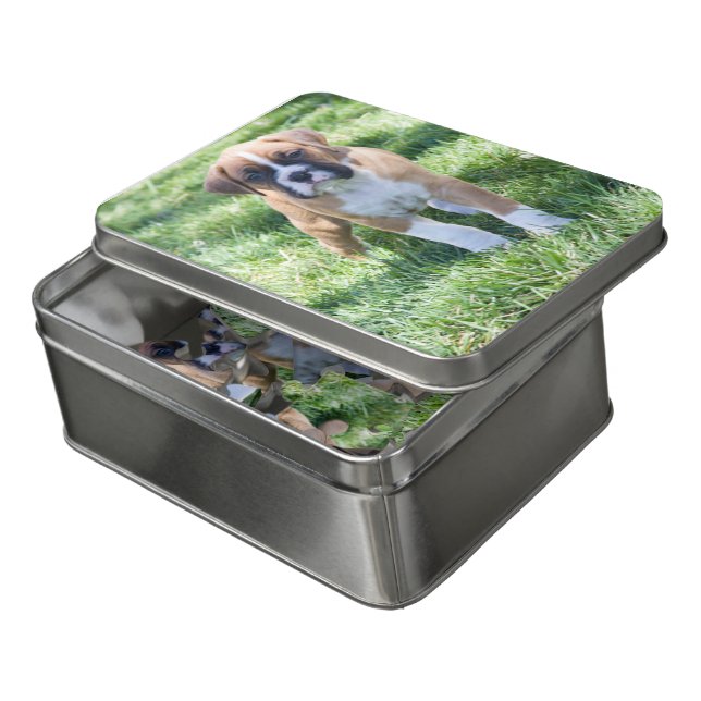 Flashy Fawn Boxer Puppy Photo Jigsaw Puzzles (Lid Open)