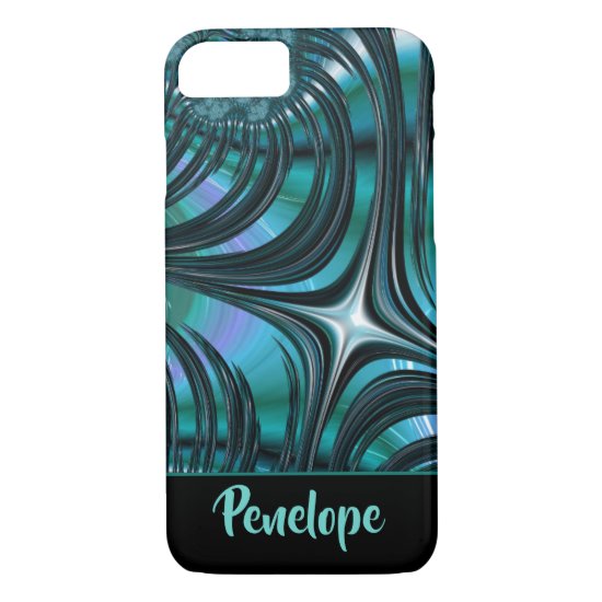 Flashy Flowing Teal Star Fractal Art With Name iPhone 8/7 Case