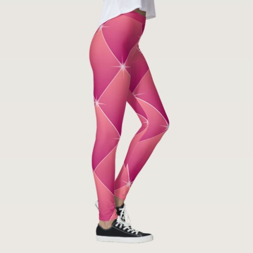 Flashy Glam Pink Pattern Diamond Accent Yoga Leggings