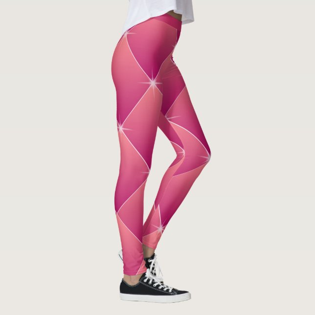 Flashy Glam Pink Pattern Diamond Accent Yoga Leggings (Right)