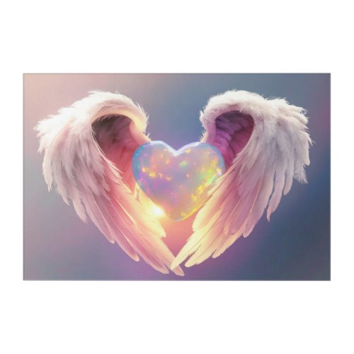  Flashy Glowing Opal Heart Angel Wings AP78  Acrylic Print