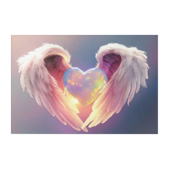 *~* Flashy Glowing Opal Heart Angel Wings AP78  Acrylic Print (Front)