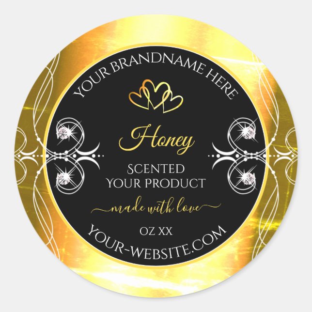 Flashy Gold Dazzling Product Labels Diamonds Black (Front)