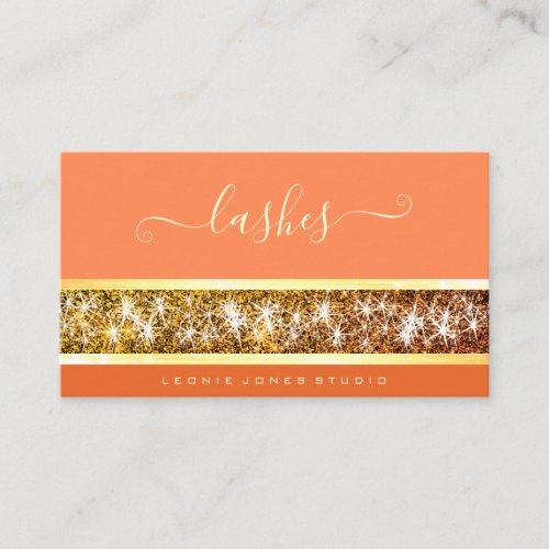 Flashy Gold Glitter Custom Photo or Logo Peach Business Card