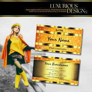 Flashy Gold Orange Gradient Glitter Stars Striking Business Card