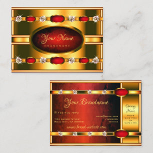 Flashy Golden and Red with Shimmery Faux Diamonds Business Card