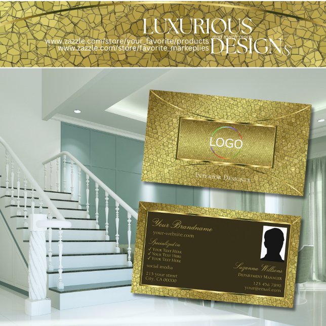 Flashy Golden Snake Gold Decor with Logo and Photo Business Card (Creator Uploaded)
