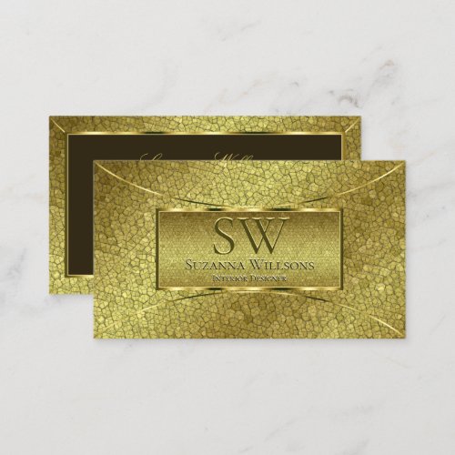 Flashy Golden Snake with Gold Decor and Monogram Business Card