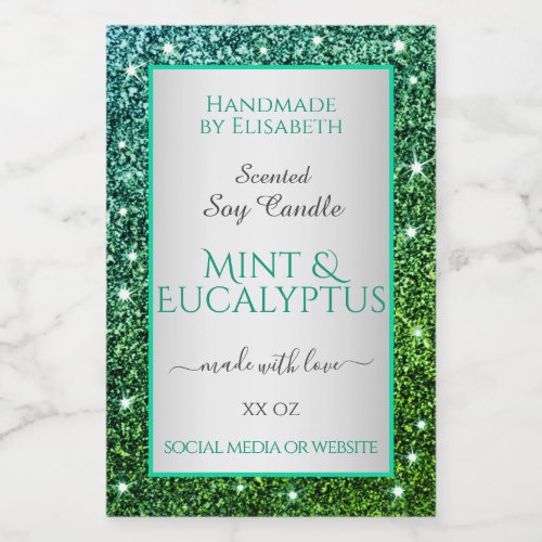 Flashy Green Teal Glitter Product Labels Beauty 