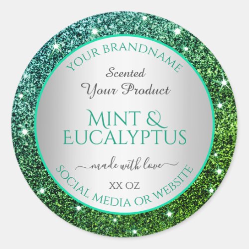 Flashy Green Teal Glitter Product Packaging Labels