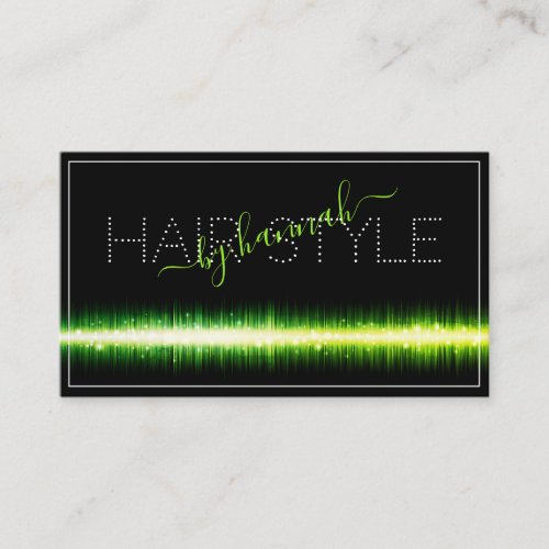 Flashy Light Green on Black Hair Salon Appointment Business Card