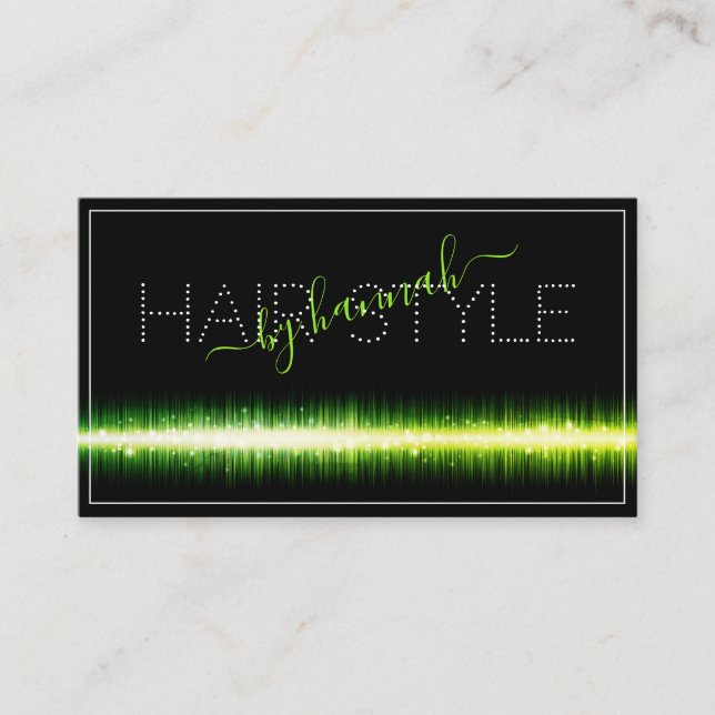 Flashy Light Green on Black Hair Salon Appointment Business Card (Front)
