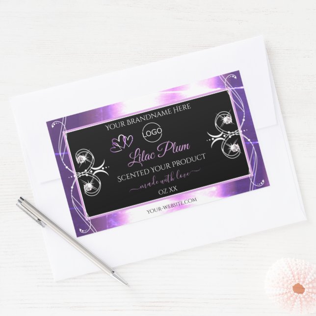 Flashy Light Purple Black Product Labels with Logo (Envelope)