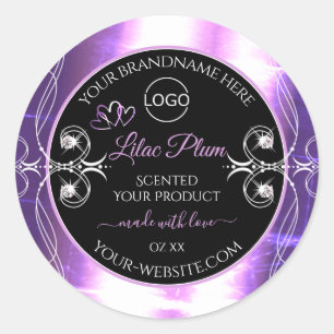 Flashy Light Purple Black Product Labels with Logo