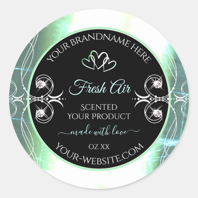 Flashy Light Teal and Black Product Labels Jewels (Front)