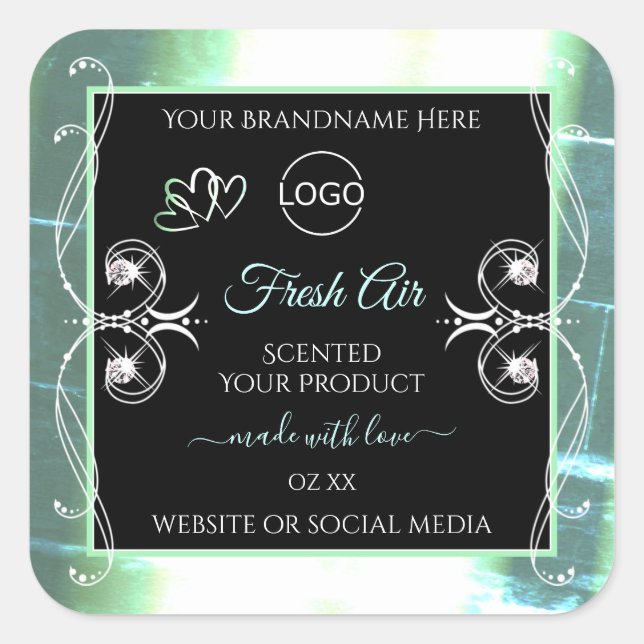 Flashy Light Teal Black Product Labels Jewels Logo (Front)