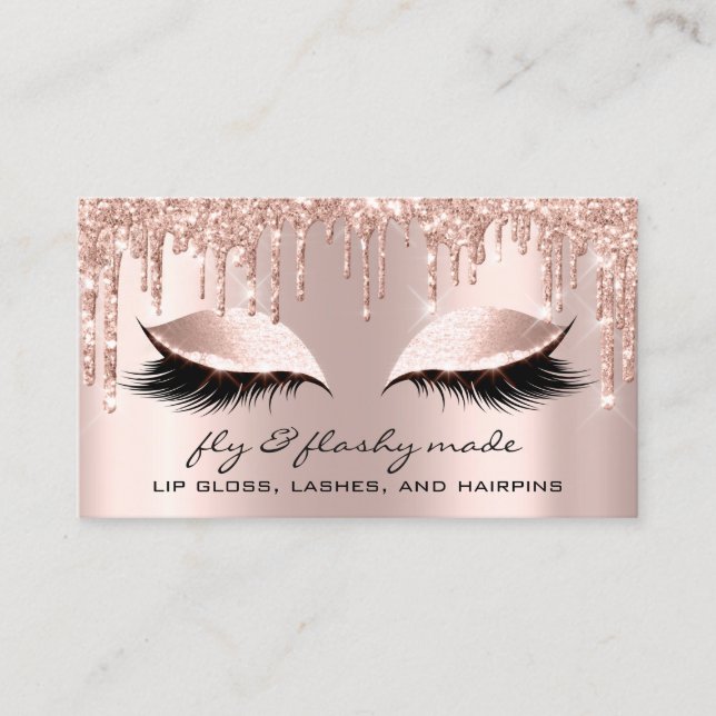 Flashy Makeup Artist Eyelash Glitter Drips Rose Business Card (Front)