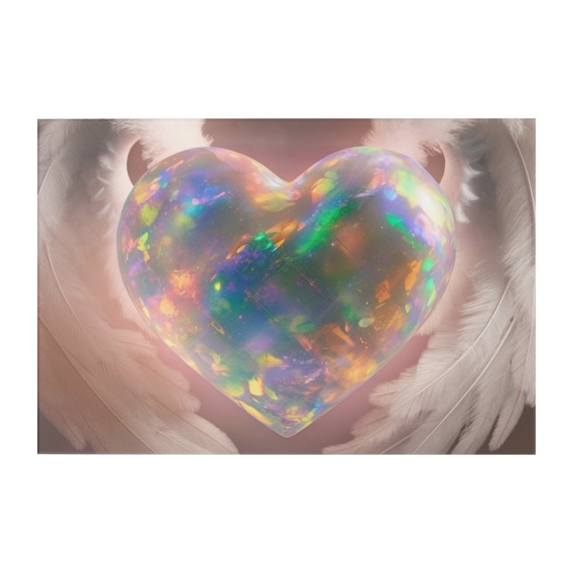 *~* Flashy Opal Heart Angel Wings AP78  Acrylic Print (Front)