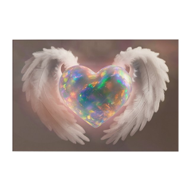 *~* Flashy Opal Heart Angel Wings AP78  Acrylic Print (Front)