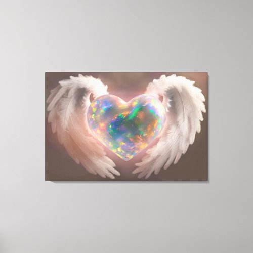  Flashy Opal Heart Angel Wings AP78  Canvas Print